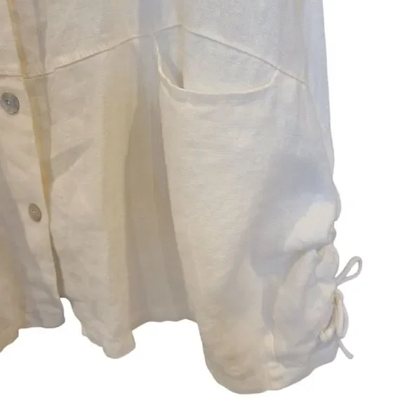 Ellamoda Linen Dress Women Medium White Oversized Pockets Lagenlook Button Front - Picture 4 of 7